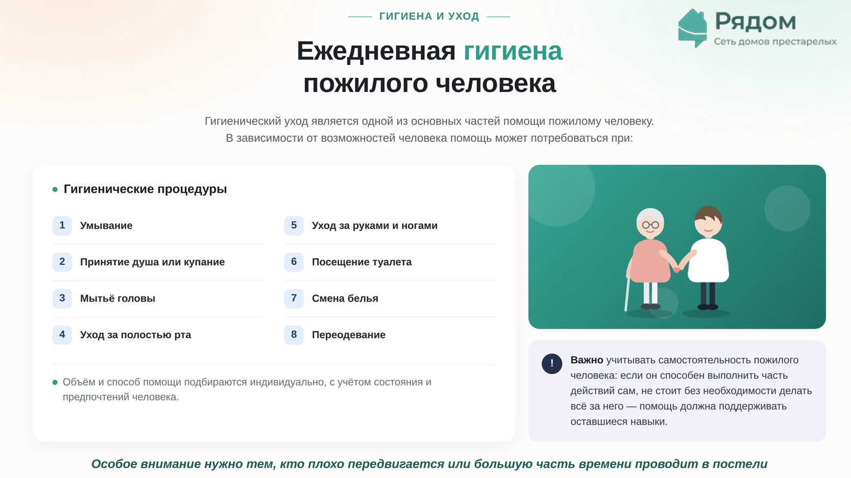 Уход за лежачими пожилыми в домашних условиях - инфографика